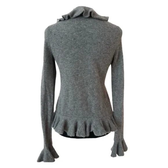 PECK & PECK LUXURY ~ Heather Gray Ruffled Cardigan w/ Hidden Buttons size S - Picture 5 of 8